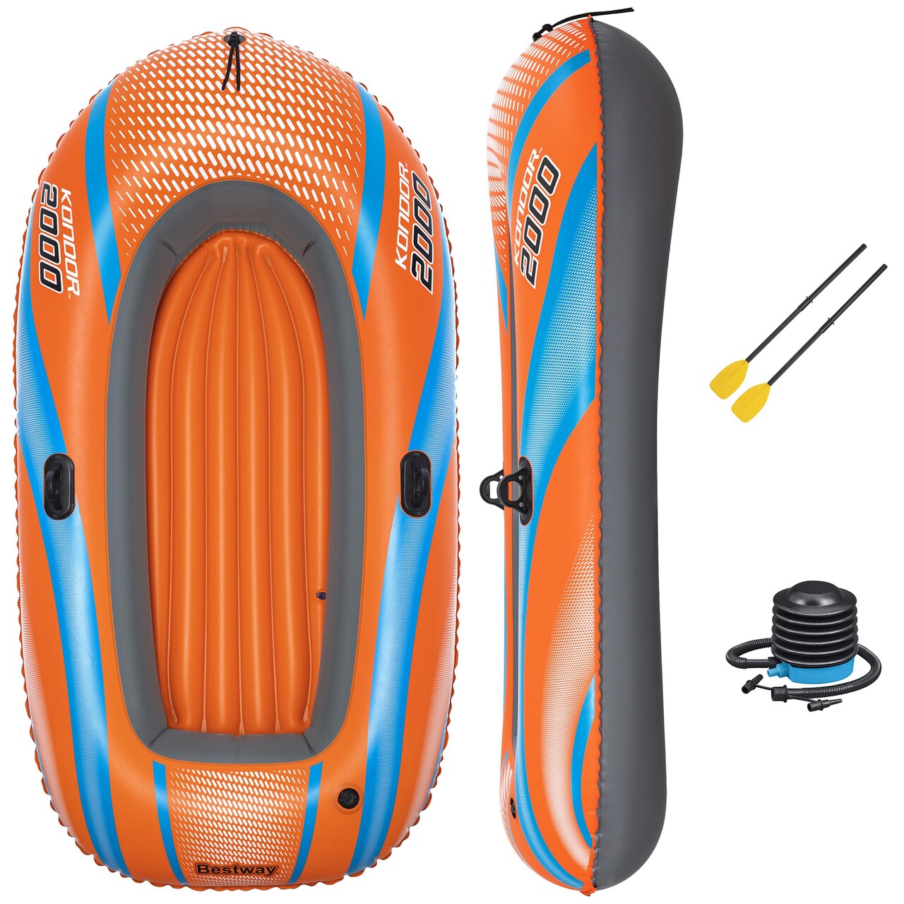 H2OGO! Kondor 2000 Inflatable Raft Set - 6'1" x 38" - Orange & Blue, Fits 1 Adult & 1 Child, Oars & Hand Pump, Water Sports Boat, 210lb Cap, Ages 6+
